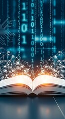 Open Book with Binary Code Background.