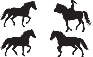 Fototapeta premium Set of Running and Standing Horse Silhouettes