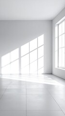Empty white room with sunlight shadows