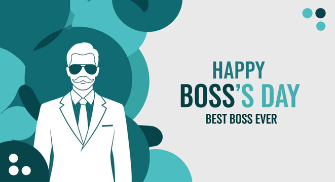 Happy Boss's Day greeting card with a stylish boss illustration.