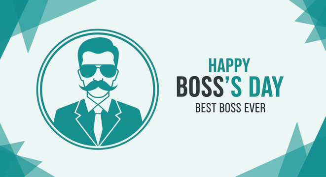 Happy Boss's Day greeting card with a stylish man illustration.