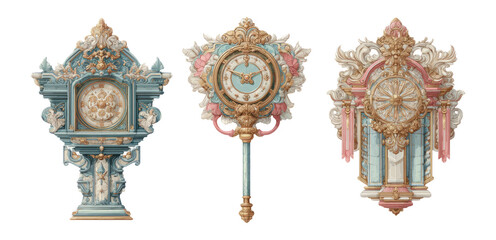Fototapeta premium Ornate Vintage Clocks with Intricate Designs and Elegant Color Palette