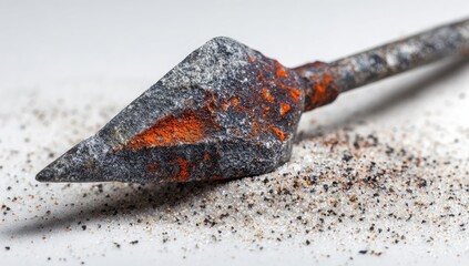 Close-up of a rusty metal spearhead