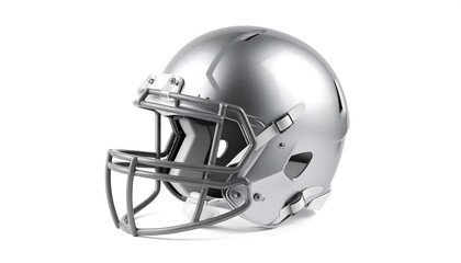 Naklejka premium Silver football helmet on a plain white background