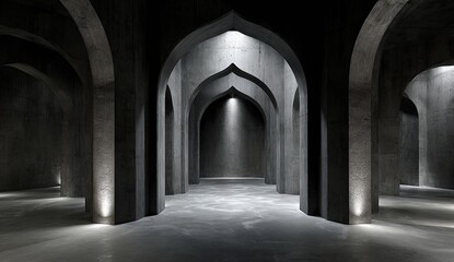 Dark, arched concrete interior
