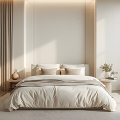 Cozy Bedroom Interior with Soft Lighting and Neutral Tones