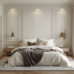 Cozy Bedroom Interior with Soft Lighting and Neutral Tones