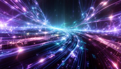 Dynamiczne linie świetlne prezentujące przepływ informacji w świecie cyfrowym 