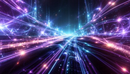 Dynamiczne linie świetlne prezentujące przepływ informacji w świecie cyfrowym 