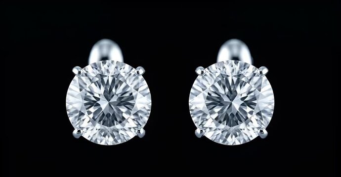 Elegant diamond stud earrings on a black background.