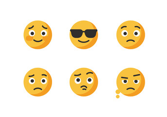 Fototapeta premium Diverse yellow emoji faces expressing various emotions and moods