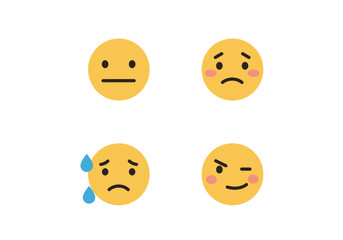 Collection of Four Yellow Emojis Showing Different Emotions