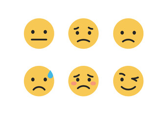 Fototapeta premium Collection of Six Yellow Emojis Showing Different Emotions