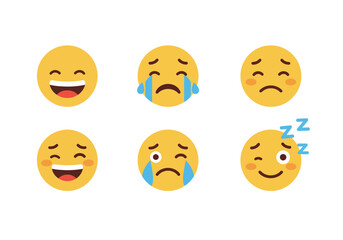Collection of diverse yellow emoji faces expressing various emotions