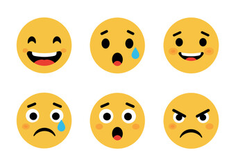 Set of Yellow Emoji Expressing Different Emotions