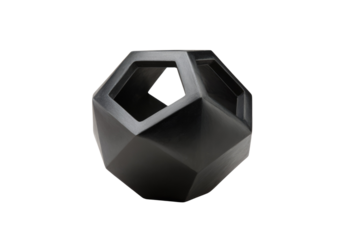 Black geometric decorative object with cut-out sections, isolated on transparent background. background removed