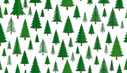 Simple repeating pattern of green fir trees on white background
