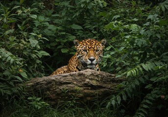 Fototapeta premium Jaguar in Tropical Forest Habitat