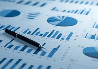 Business charts and graphs with a pen for analysis