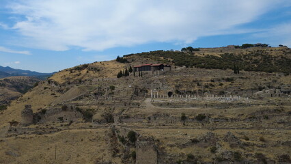 Aerial View of the Ancient City of Pergamon with Historical Ruins