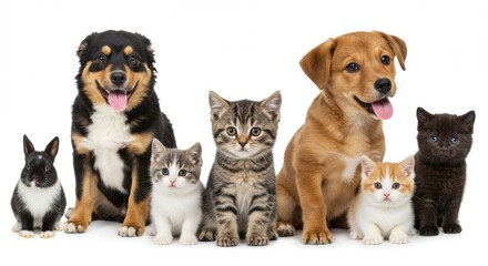 Fototapeta premium Group of Cute Pets Isolated on White Background