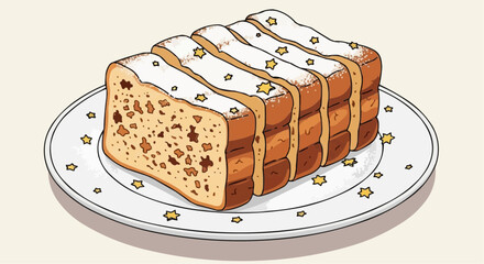 Christmas  delicious stollen bread recipe with powdered sugar and star decoration for christmas holiday celebration vector