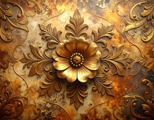 Ornate gold flower design on a marbled background