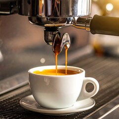 Espresso pouring into a white cup
