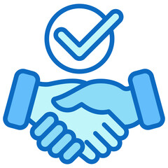 Agreement Blue Fill Outline Icon Design Vector - Handshake with check mark, symbolizing deal, contract, or mutual agreement