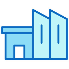 Company Building Blue Fill Outline Icon Design Vector - simplified icon of a corporate building, representing business infrastructure and office operations