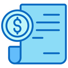 Financial Report Blue Fill Outline Icon Design Vector - financial document with a dollar sign magnifier, representing budget analysis or auditing
