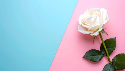 Single white rose on pastel background