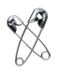 Two safety pins crossed, metallic, isolated