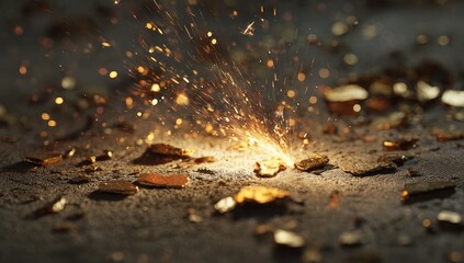 Sparkling gold fragments on a dark surface