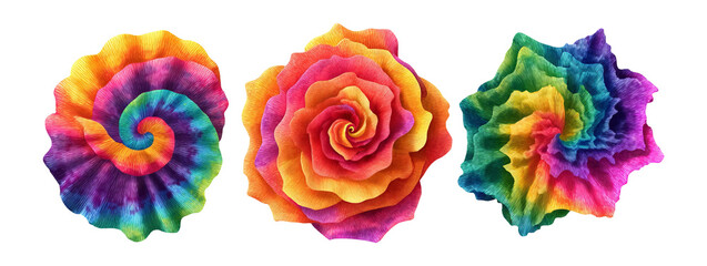 Colorful Abstract Spiral and Flower Shapes in Vibrant Rainbow Palette