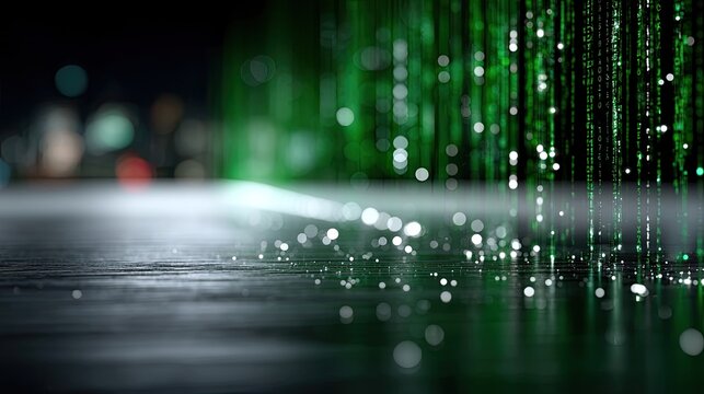 Abstract Green Coding Text Matrix with Technology Background and Shiny Reflections