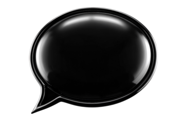A glossy black speech bubble, isolated on a transparent background.  Perfect for communication concepts. background removed