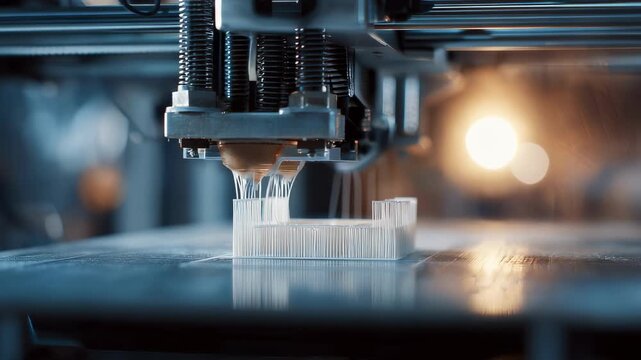Medium shot showcasing composite filament extrusion in 3D printing producing lightweight yet strong architectural model elements for design iteration.