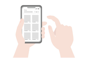 ショッピングサイトを表示したスマホを操作する手元