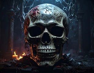 Skull in a gothic setting