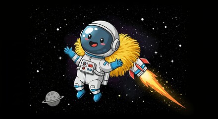 Naklejka premium Cartoon astronaut in space