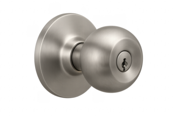 Brushed steel doorknob with keyhole on transparent background