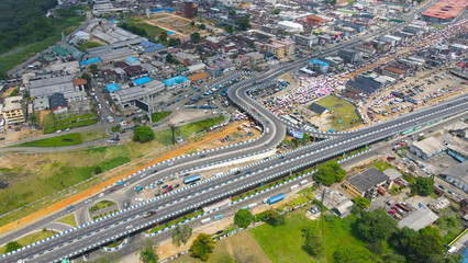 Aerial view of Port Harcourt city mile one market in Rivers state Nigeria © Belema