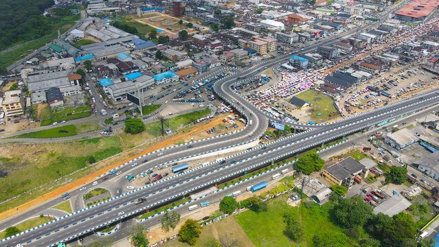 Aerial view of Port Harcourt city mile one market in Rivers state Nigeria
