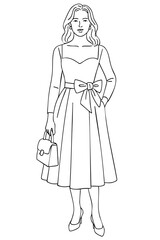 Vintage Style Woman with Bow Dress