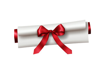 Rolled diploma tied with a red ribbon bow symbolizing achievement and graduation