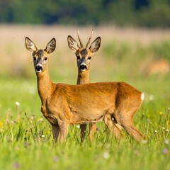 Two Roe Deer in Meadow