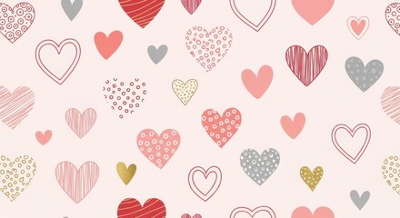 Elegant hearts pattern design with various pastel colors for romantic themes
