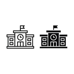 Two black and white icons of a school building on a white background
