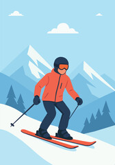 skiing in the mountains. Winter tourism 
